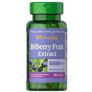 Экстракт черники, Bilberry 4:1 Extract, Puritan's Pride, 1000 мг, 90 гелевых капсул
