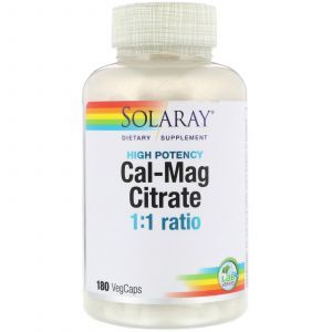 Кальций и магний 1:1, Cal-Mag Citrate, Solaray, высокоэффективный, 180 капсул (Default)
