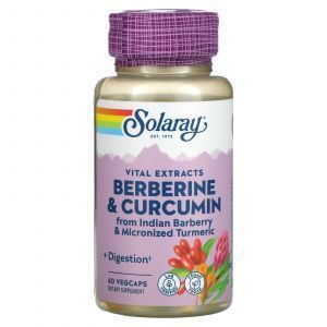 Берберин и куркумин, Berberine & Curcumin, Solaray, 60 вегетариальных капсул 