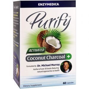 Активированный уголь из кокоса, Activated Coconut Charcoal+, Enzymedica, Purify, для веганов, 60 капсул