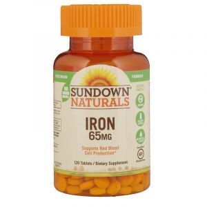 Железо, Iron, Sundown Naturals, 65 мг, 120 таблеток 