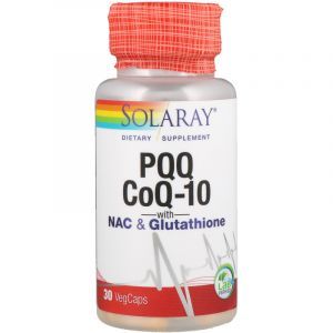 Пирролохинолинхинон, коэнзим Q10, ацетилцистеин и глутатион, PQQ, CoQ-10, Solaray, 30 вегетарианских капсул 