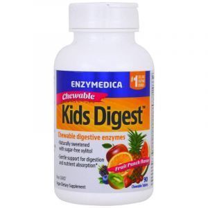 Пищеварительные ферменты для детей, Kids Digest, Enzymedica, фруктовый вкус, для веганов, 90 жевательных таблеток