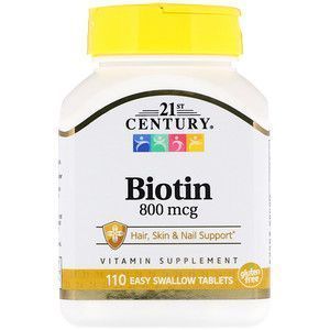 Биотин, биотин, 21 ғасыр, 800 мкг, 110 таблетка