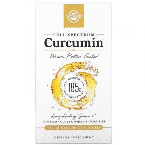 Куркумин, Curcumin, Solgar, полный спектр, 90  гелевых капсул
