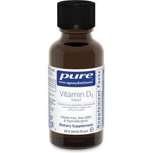 Витамин Д3 жидкость, Vitamin D3 liquid, Pure Encapsulations, поддержка здоровья костей, груди, простаты, сердечно-сосудистой системы, толстой кишки и иммунитета, 22.5 мл