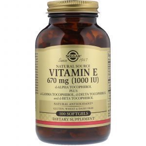 Витамин Е, Vitamin E, Solgar, натуральный, 670 мг (1000 МЕ), 100 гелевых капсул
