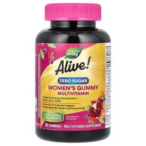 Мультивитамины для женщин, Alive! Women's Gummy Multivitamin, Nature's Way, без сахара, вкус клубники, 50 жевательных конфет