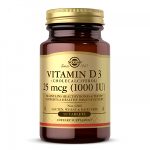 Витамин Д3 (холекальциферол), Vitamin D3, Solgar, 25 мкг (1000 МЕ), 90 таблеток