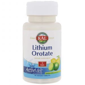 Оротат лития, со вкусом лимона и лайма, Lithium Orotate, KAL, 5 мг, 90 таб.