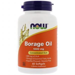 Масло огуречника (Borage Oil), Now Foods, концентрация ГЛК, 1000 мг, 60 гелевых капсул