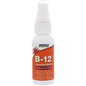 Витамин В12, B-12 Liposomal Spray, Now Foods, липосомальный спрей, 1000 мкг, 60 м