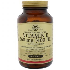 Витамин Е, Vitamin E, Solgar, натуральный, 268 мг (400 МЕ), 100 гелевых капсул