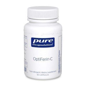 Пищевая добавка железа, OptiFerin-C, Pure Encapsulations, для поддержки здоровой кожи, абсорбции железа и общего здоровья иммунной системы, 60 капсул