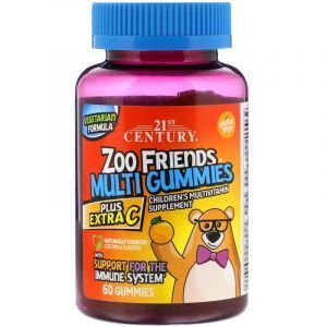 Балаларға арналған С витамині бар мультивитамин, Zoo Friends Multi Gummies, Plus Extra C, 21st Century, 60 Gummies