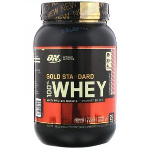Сывороточный протеин, Gold Standard 100% Whey, Optimum Nutrition, клубника и сливки, 899 г
