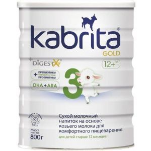 Сухой молочный напиток на основе козьем молоке для комфортного пищеварения, 3 Gold, Kabrita, для детей старше 12 месяцев, 800 г
