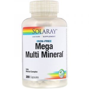 Мульти-минеральный комплекс без железа, Mega Multi Mineral, Solaray, 200 капсул 