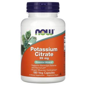 Калий цитрат, Potassium Citrate, Now Foods, 99 мг, 180 вегетарианских капсул