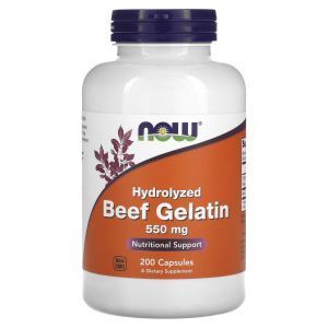 Гидролизат говяжьего желатина, Beef Gelatin, Now Foods, 550 мг, 200 капсул
