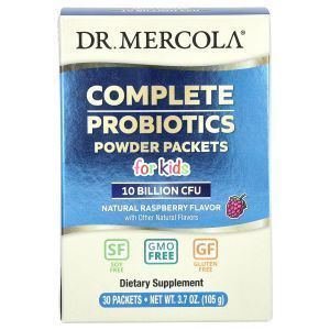 Пробиотики для детей со вкусом малины, Complete Probiotics, Dr. Mercola, порошок, 10 млрд КОЕ, вкус малины, 30 пакетов по 3.5 г каждый