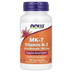 Витамин К-2, MK-7, MK-7, Vitamin K-2, NOW Foods, экстра сила, 300 мкг, 120 вегетарианских капсул 
