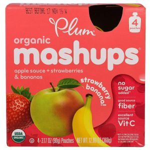 Детское пюре (яблоко,банан и клубника), Plum, Plum Organics, 4 шт (90 г каждая)