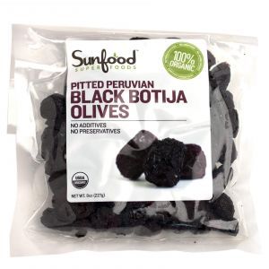 Маслины без косточек, Pitted Peruvian Black Botija Olives, Sunfood, 227г 