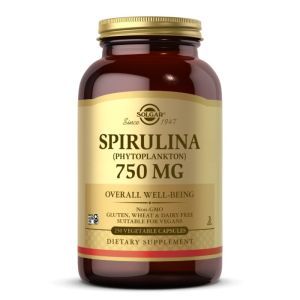 Спирулина, Spirulina, Solgar, 750 мг, 250 растительных капсул
