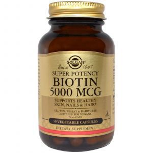 Биотин, Biotin, Solgar, 5000 мкг, 50 вегетарианских капсул
