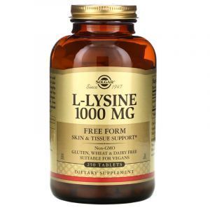 L-лизин, L-Lysine, Solgar, свободная форма, 1000 мг, 250 таблеток
