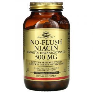 Ниацин (Жуусыз Ниацин), Солгар, Флюш емес, 500 мг, 250 Вег капсулалары