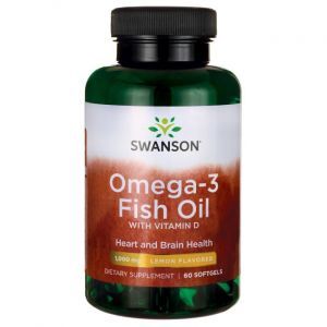 Омега-3 рыбий жир с витамином Д, Omega-3 Fish Oil with Vitamin D, Swanson, 1000 мг, вкус лимона,  60 гелевых капсул
