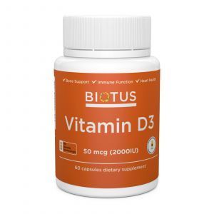 Витамин Д3, Vitamin D3, Biotus, 2000 МЕ, 60 капсул