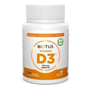 Витамин Д3, Vitamin D3, Biotus, 5000 МЕ, 100 капсул