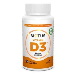 D3 дәрумені, D3 витамині, Биотус, 1000 ХБ, 180 капсулалар
