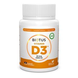 Витамин Д3, Vitamin D3, Biotus, 1000 МЕ, 60 капсул