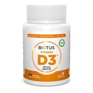 Витамин Д3, Vitamin D3, Biotus, 5000 МЕ, 60 капсул